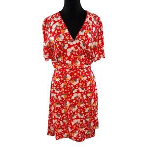 & Other Stories Red Scallop Wrap Mini Dress Floral Party/Cocktail Size 12 NEW